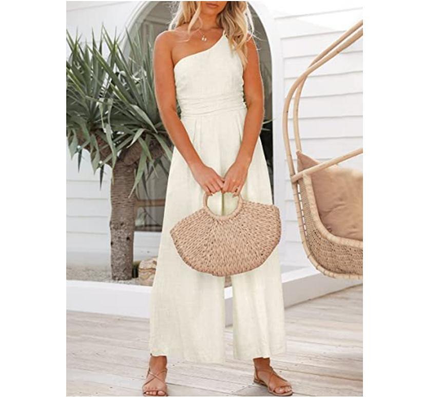 Women's camisole waist wide leg sleeveless cotton linen jumpsuit