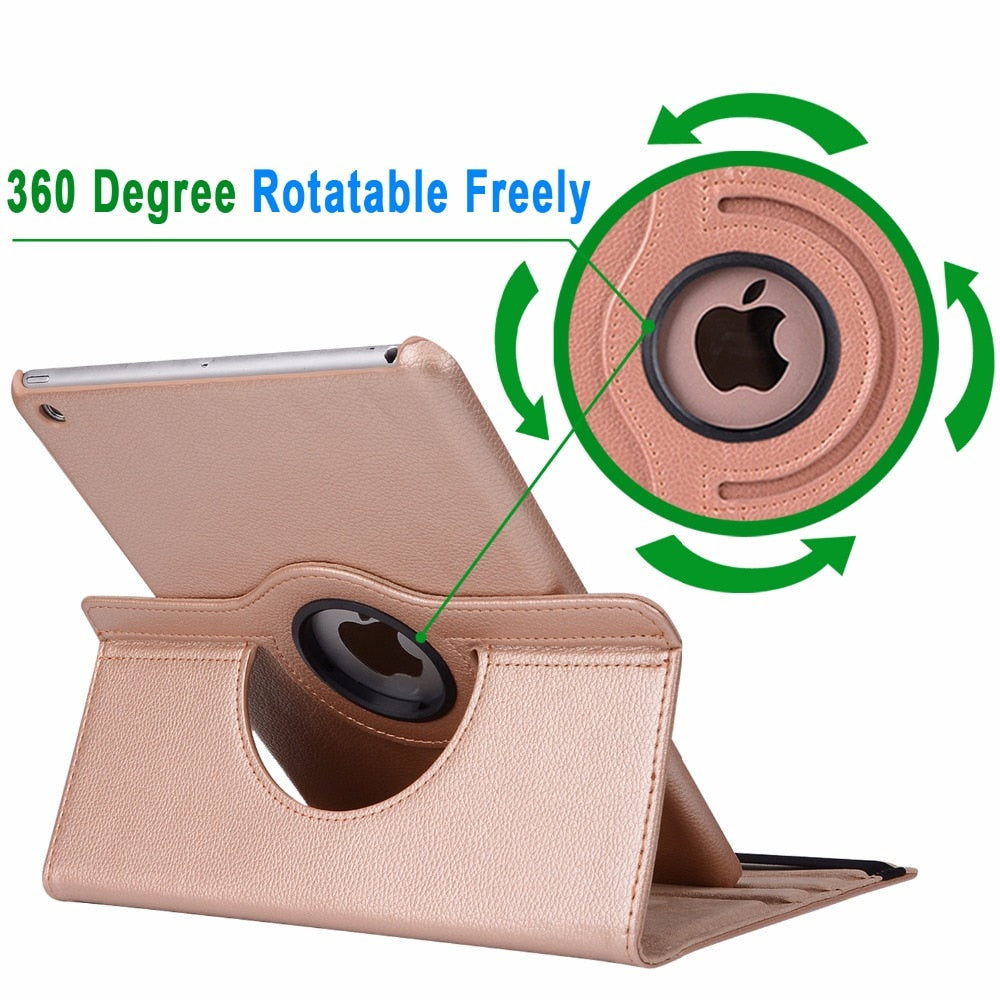 360 Degree Rotating Leather Smart Cover Case for Apple iPad Air 1 Air 2 5 6 New iPad 9.7 2017 2018 5th 6th Generation