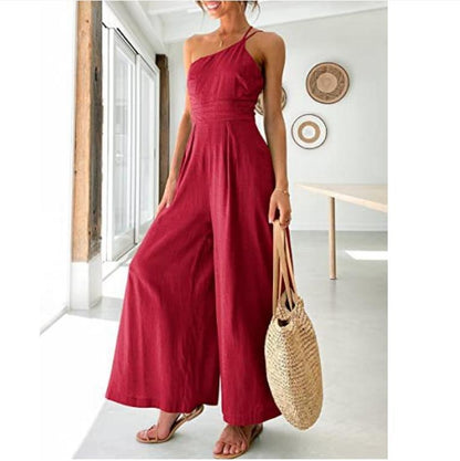 Women's camisole waist wide leg sleeveless cotton linen jumpsuit