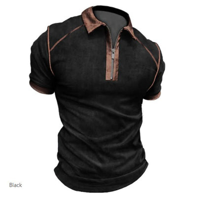Summer New Men's Polo Shirt Short Sleeve Color Matching Zipper T-Shirt Top