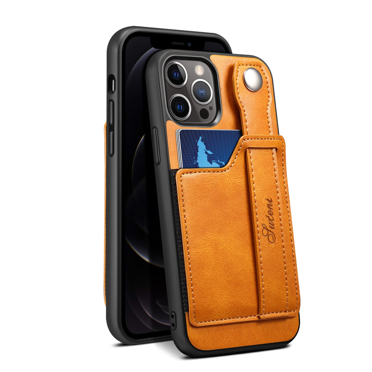 iPhone Case For 14ProMax Mobile Phone Case Apple iPhone 14Pro Plug-In Card Leather Case Wrist With Back Cover Type Protective Case
