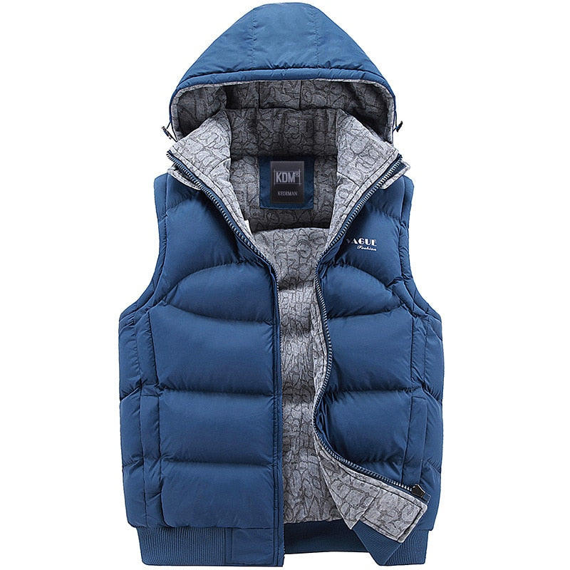 Fashion Sleeveless Jacket Men's Thickening 100% Cotton Vest Hat