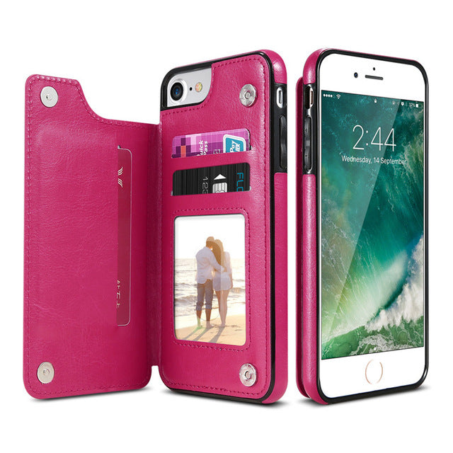 Retro PU Leather Case For iPhone Multi Card Holders Phone Case