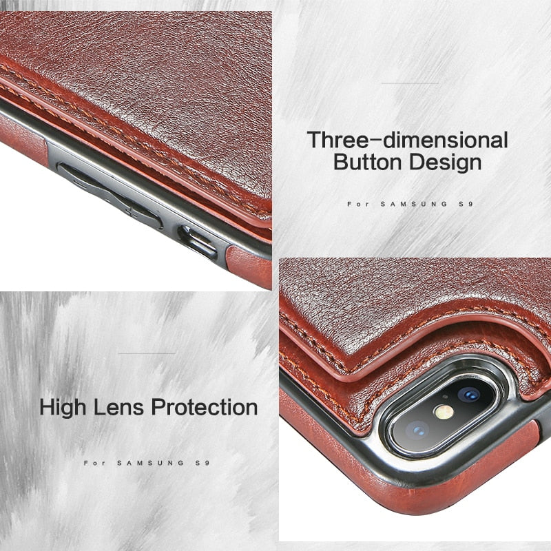 Retro PU Leather Case For iPhone Multi Card Holders Phone Case