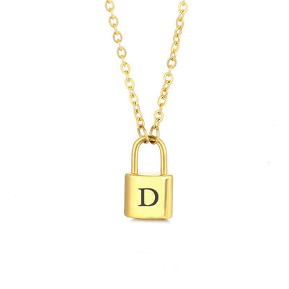 New Stainless Steel Gold 26 English Letter Lock Necklace Men And Women Concentric Lock Pendant Letter Necklace