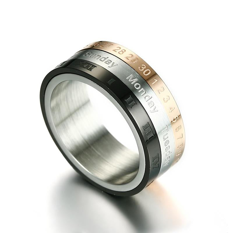 Vnox Rotatable 3 Part Roman Numerals Ring Men Jewelry