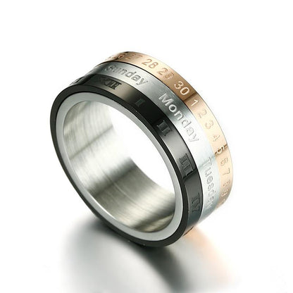 Vnox Rotatable 3 Part Roman Numerals Ring Men Jewelry