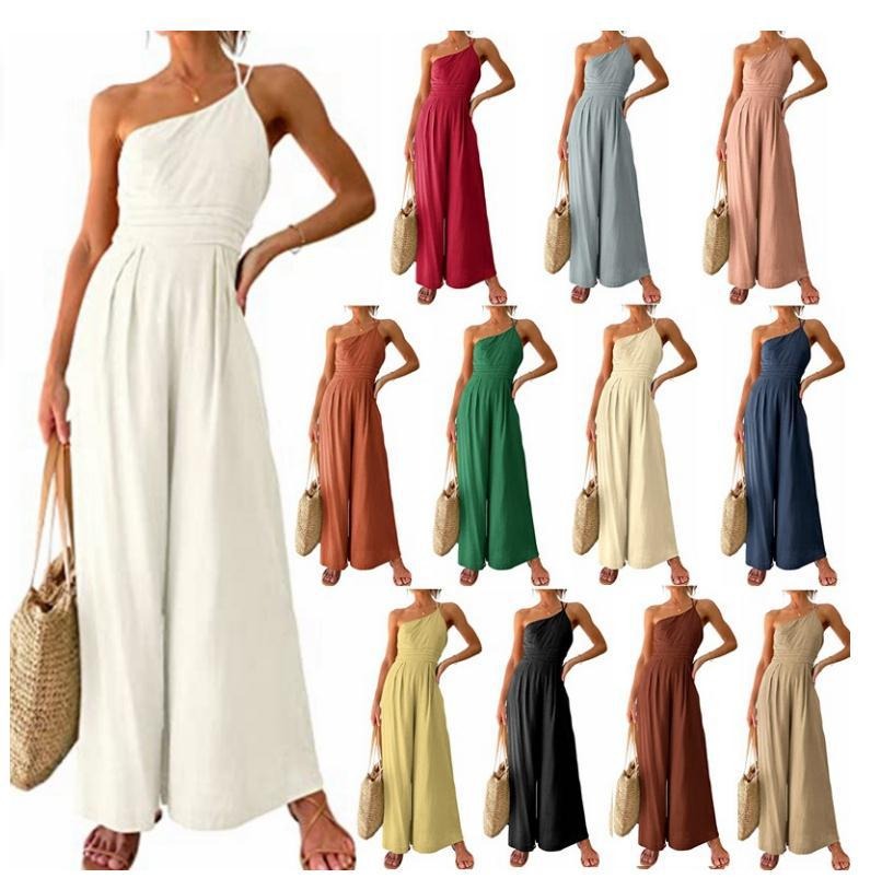 Women's camisole waist wide leg sleeveless cotton linen jumpsuit