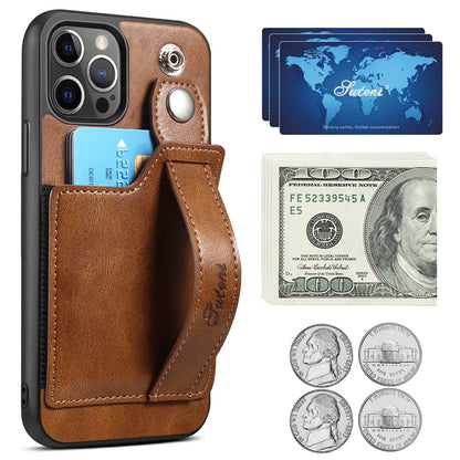 iPhone Case For 14ProMax Mobile Phone Case Apple iPhone 14Pro Plug-In Card Leather Case Wrist With Back Cover Type Protective Case