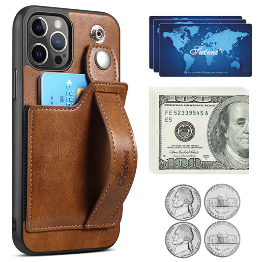 iPhone Case For 14ProMax Mobile Phone Case Apple iPhone 14Pro Plug-In Card Leather Case Wrist With Back Cover Type Protective Case