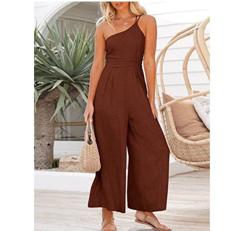 Women's camisole waist wide leg sleeveless cotton linen jumpsuit
