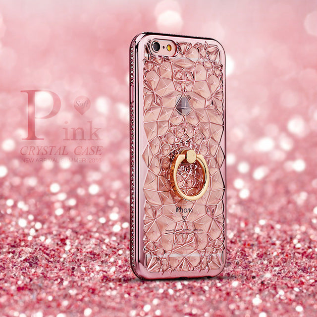 iPhone Case For X Xs Max XR Case Luxury 3D Soft Ring Capa for iPhone 5 5S SE 6 S 7 8 Plus Ring Silicon Glitter Rhinestone Stand Cover