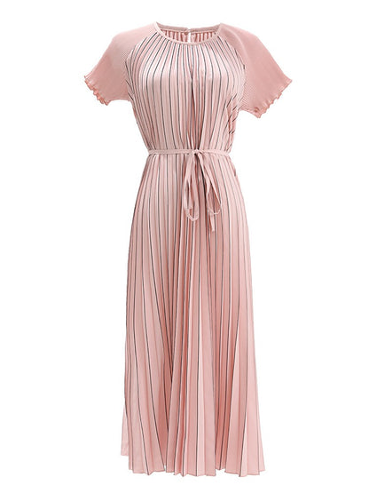 Colored printed waist tied mid length pleated skirt