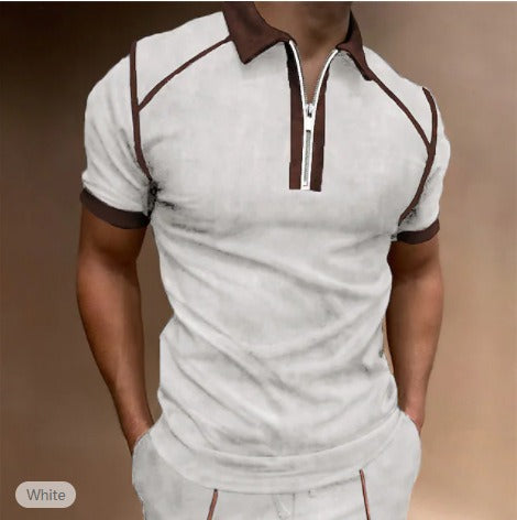Summer New Men's Polo Shirt Short Sleeve Color Matching Zipper T-Shirt Top