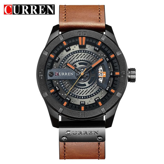 CURREN men's Leather Quartz Wrist Watch