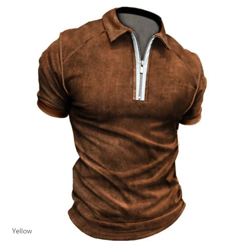 Summer New Men's Polo Shirt Short Sleeve Color Matching Zipper T-Shirt Top