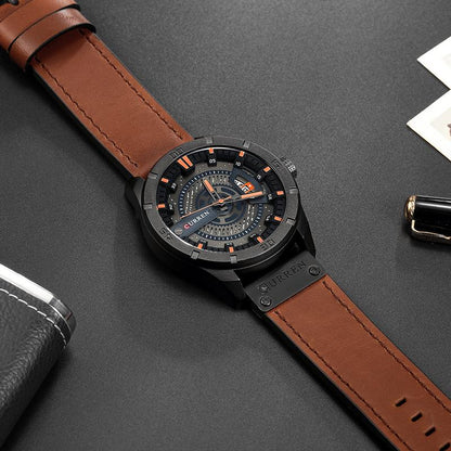 CURREN men's Leather Quartz Wrist Watch