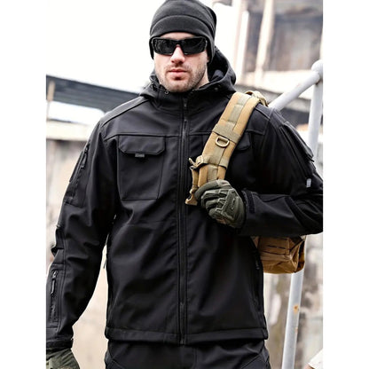 Tactical jacket for men-thick and warm outdoor military enthusiast waterproof hooded mountaineering suit