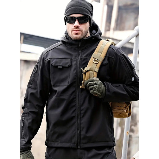 Tactical jacket for men-thick and warm outdoor military enthusiast waterproof hooded mountaineering suit