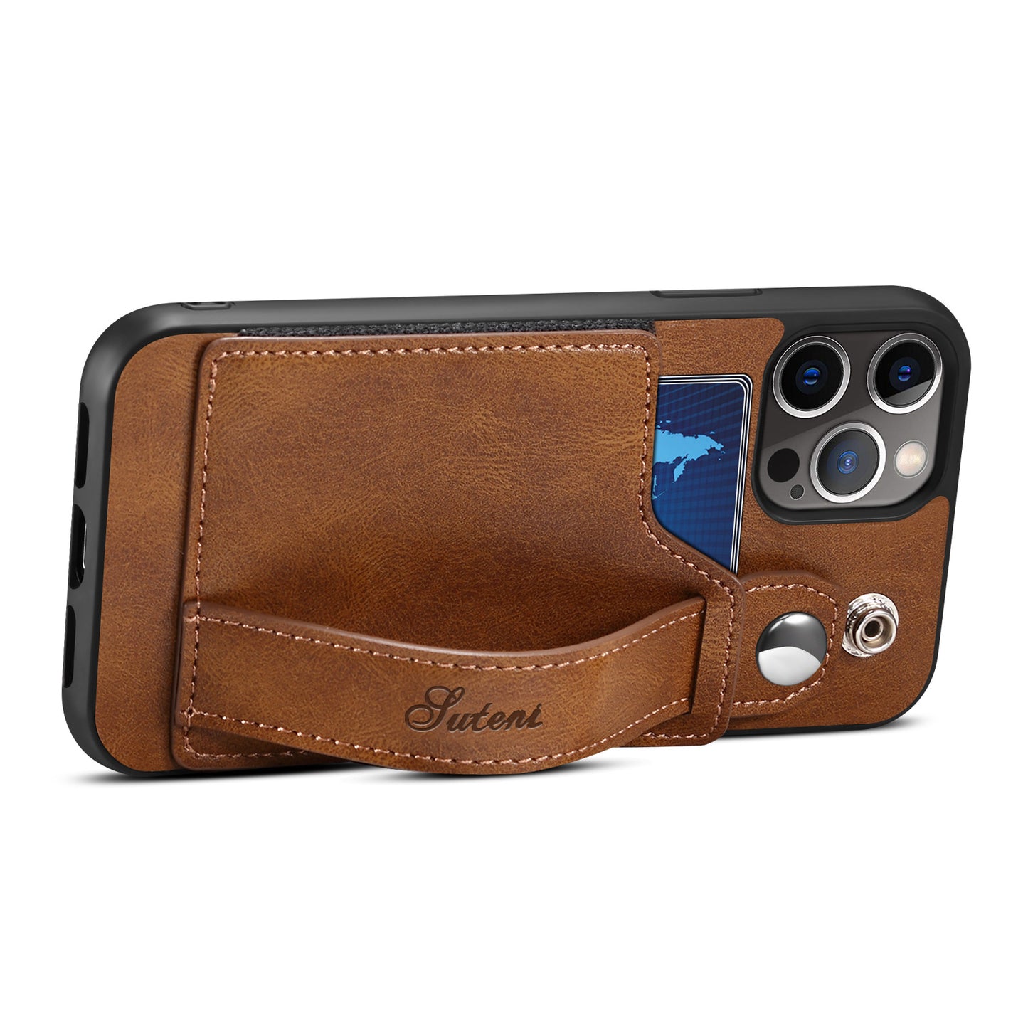 iPhone Case For 14ProMax Mobile Phone Case Apple iPhone 14Pro Plug-In Card Leather Case Wrist With Back Cover Type Protective Case