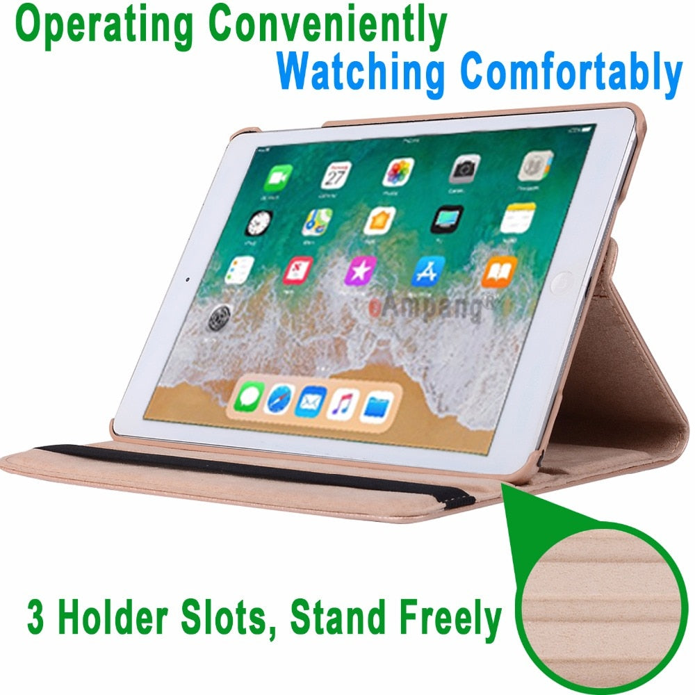 360 Degree Rotating Leather Smart Cover Case for Apple iPad Air 1 Air 2 5 6 New iPad 9.7 2017 2018 5th 6th Generation