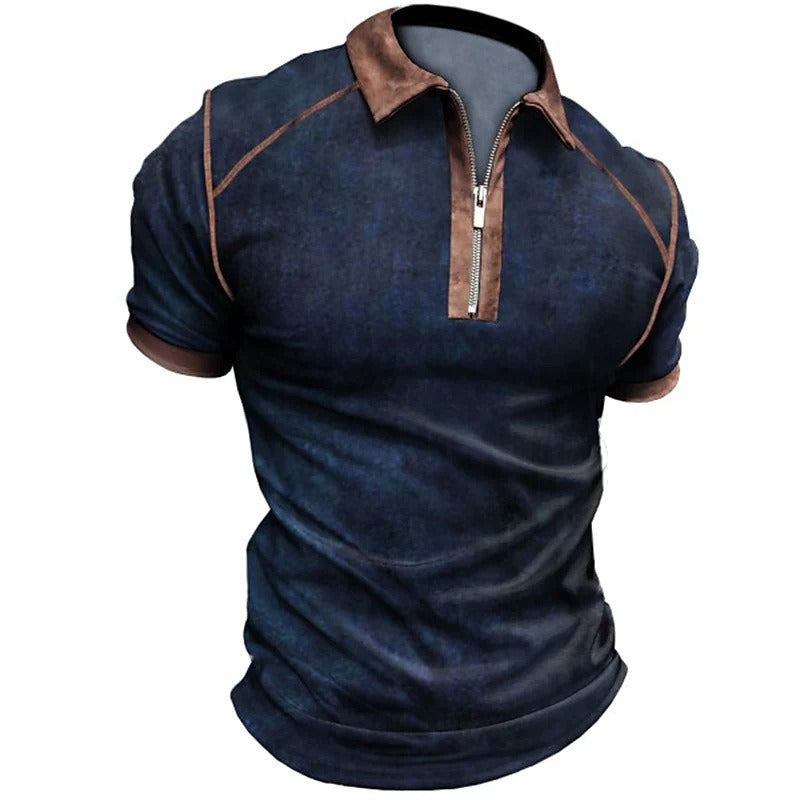 Summer New Men's Polo Shirt Short Sleeve Color Matching Zipper T-Shirt Top
