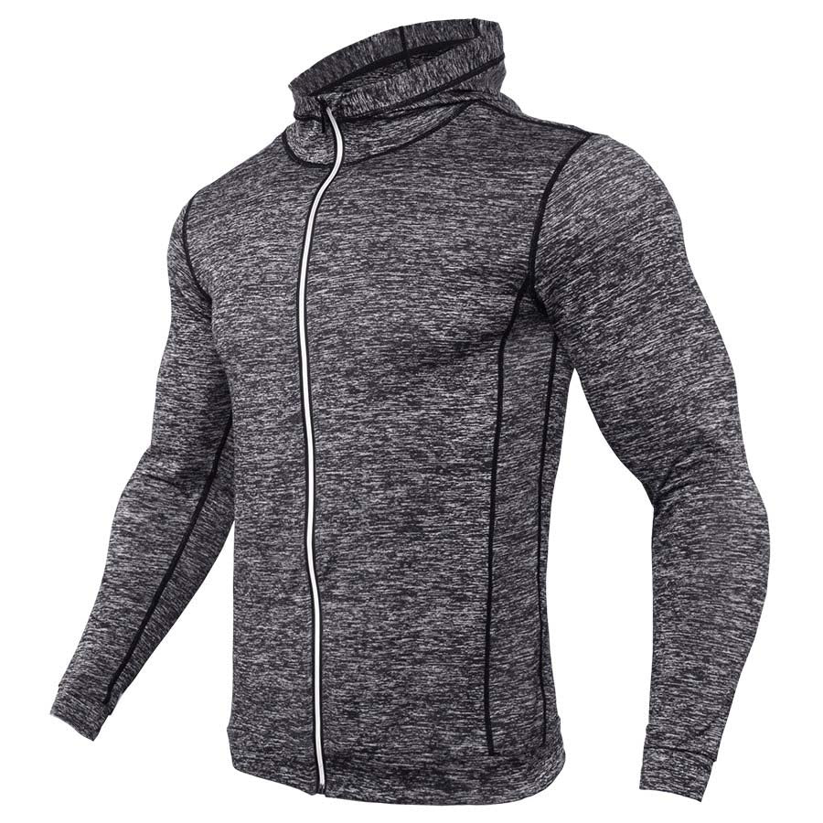 New Rashgard Hooded Sport Shirt Men Long Sleeve Zipper Running T Shirt