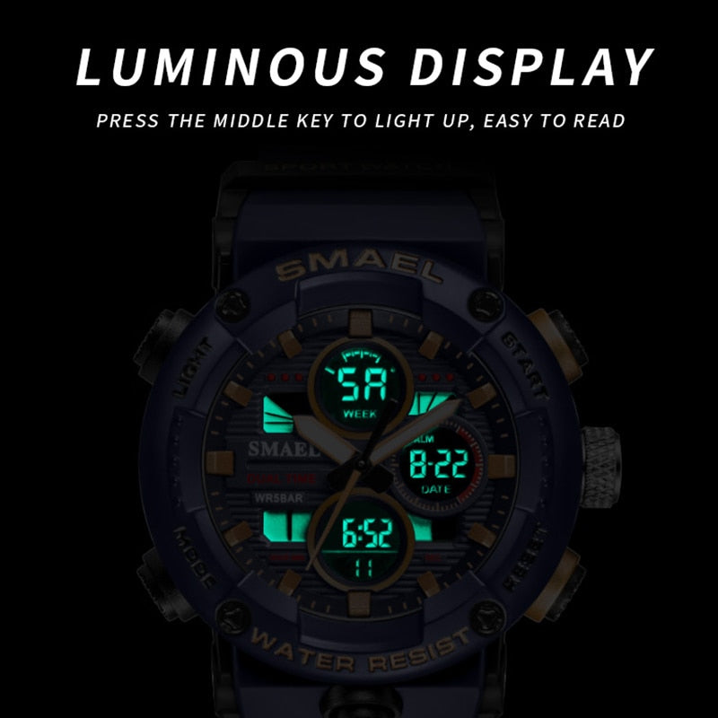 SMAEL 8038 Sport Watch Men Waterproof LED Digital Watches Stopwatch