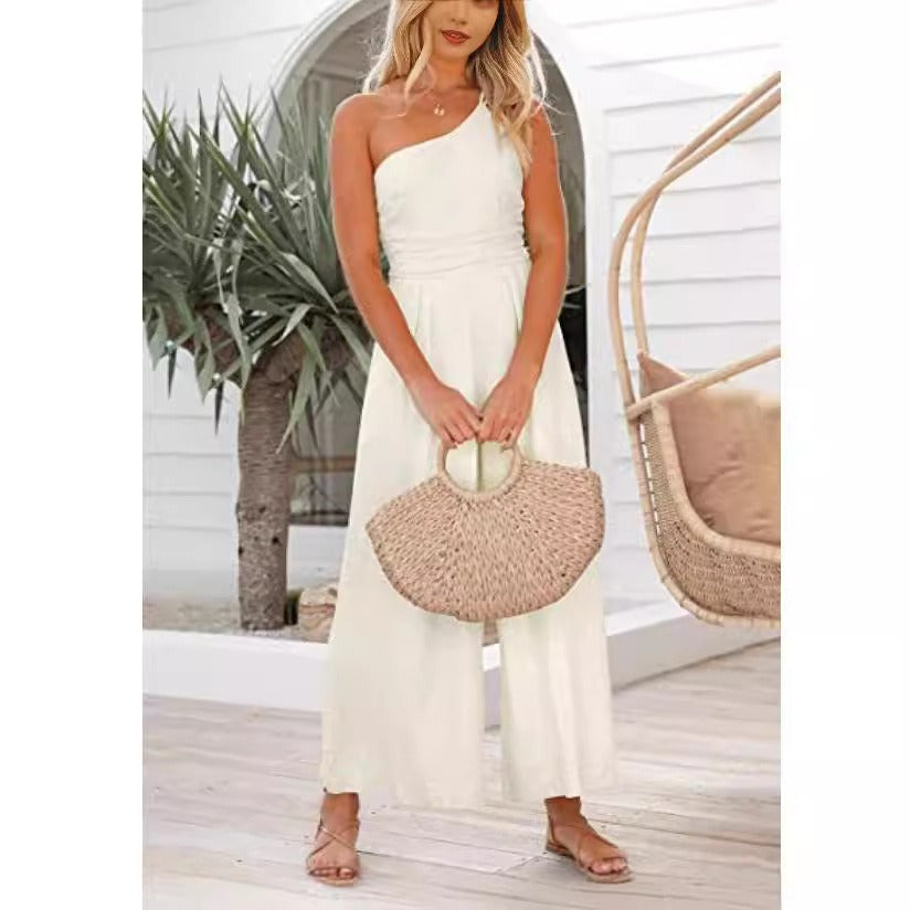 Women's camisole waist wide leg sleeveless cotton linen jumpsuit
