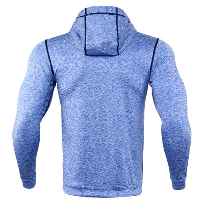 New Rashgard Hooded Sport Shirt Men Long Sleeve Zipper Running T Shirt