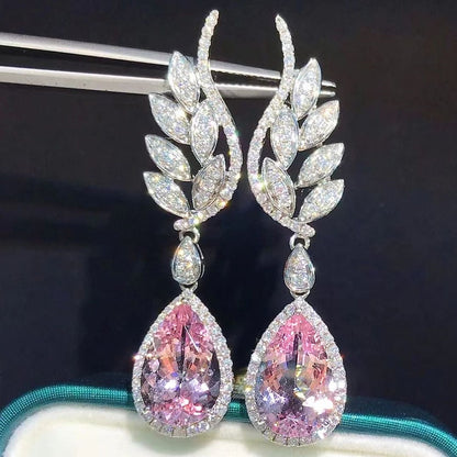 Luxury and high-end romantic pink diamond water drop earrings