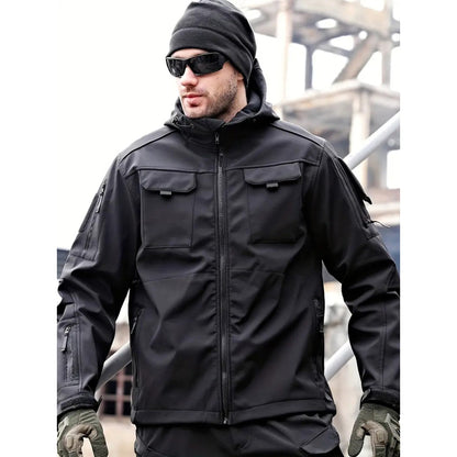 Tactical jacket for men-thick and warm outdoor military enthusiast waterproof hooded mountaineering suit