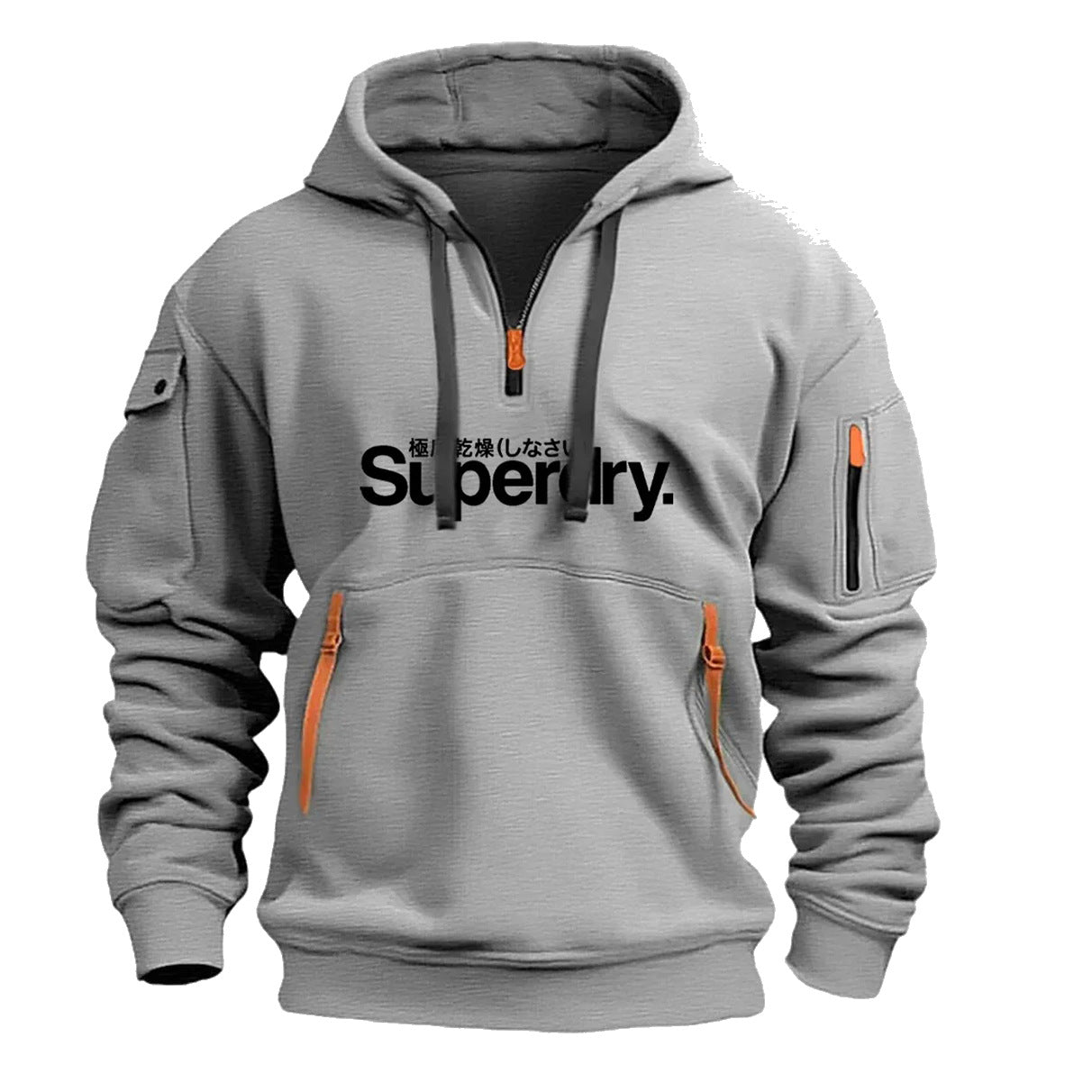 Collar zipper hooded pullover for men multi pocket fashionable and personalized letter print