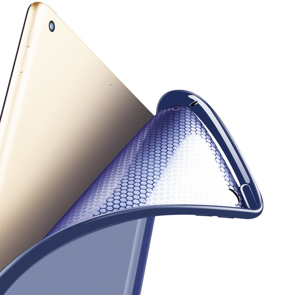 Case For iPad 9.7 inch Soft silicone bottom+PU Leather Smart Cover Auto Sleep (2017-2018)