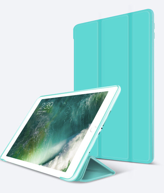 Case For iPad 9.7 inch Soft silicone bottom+PU Leather Smart Cover Auto Sleep (2017-2018)