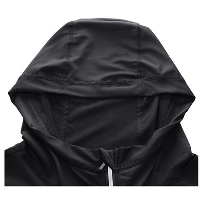 New Rashgard Hooded Sport Shirt Men Long Sleeve Zipper Running T Shirt