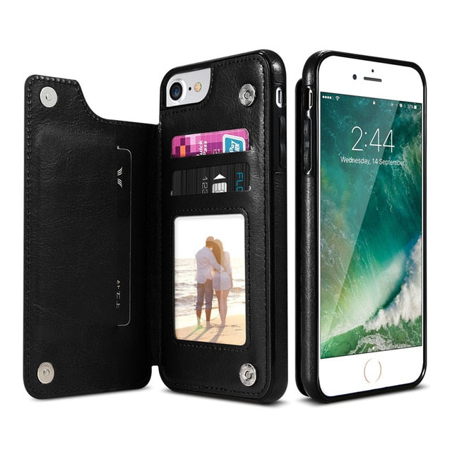 Retro PU Leather Case For iPhone Multi Card Holders Phone Case