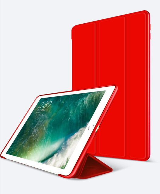 Case For iPad 9.7 inch Soft silicone bottom+PU Leather Smart Cover Auto Sleep (2017-2018)