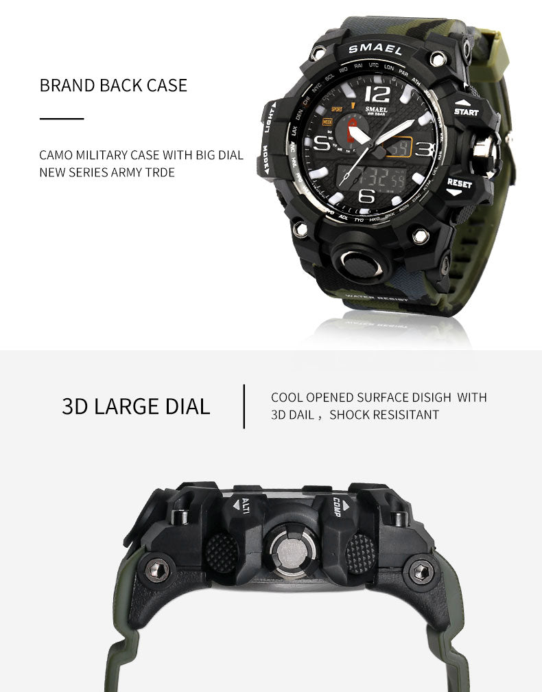 SMAEL Fashion Sport Watch Alarm Clock Camouflage Waterproof Week Display Men's Watches Digital Watch