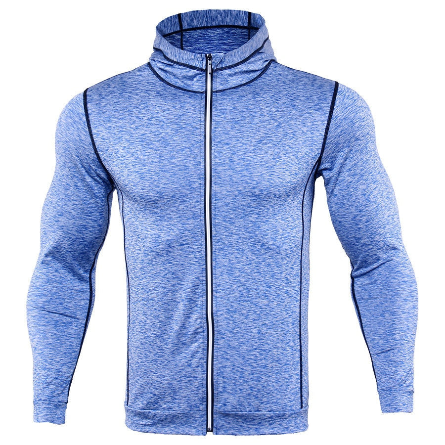 New Rashgard Hooded Sport Shirt Men Long Sleeve Zipper Running T Shirt