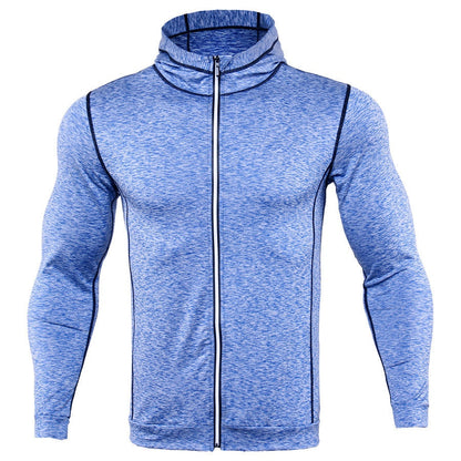 New Rashgard Hooded Sport Shirt Men Long Sleeve Zipper Running T Shirt