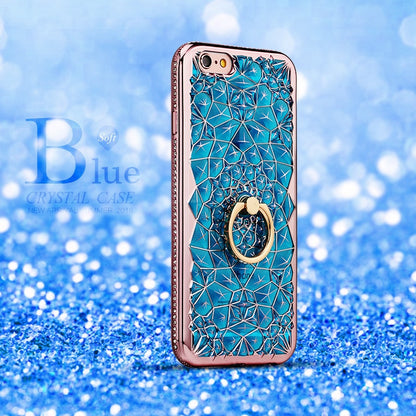 iPhone Case For X Xs Max XR Case Luxury 3D Soft Ring Capa for iPhone 5 5S SE 6 S 7 8 Plus Ring Silicon Glitter Rhinestone Stand Cover