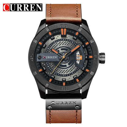 CURREN men's Leather Quartz Wrist Watch