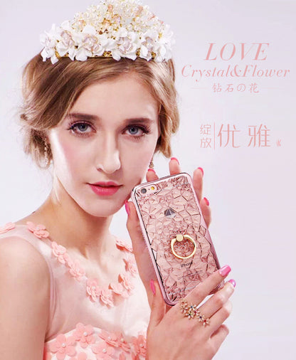 iPhone Case For X Xs Max XR Case Luxury 3D Soft Ring Capa for iPhone 5 5S SE 6 S 7 8 Plus Ring Silicon Glitter Rhinestone Stand Cover