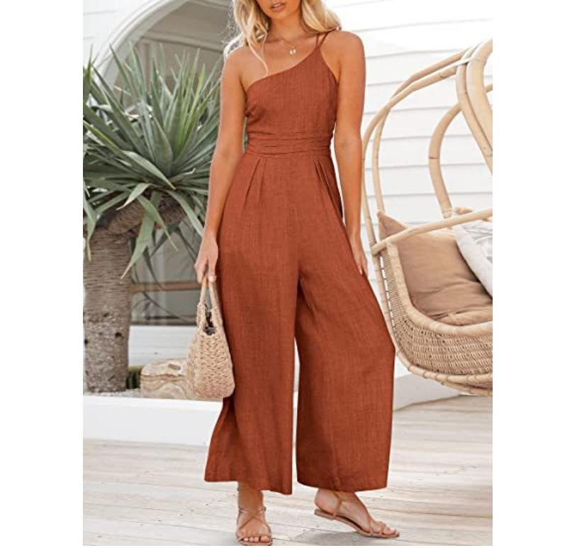 Women's camisole waist wide leg sleeveless cotton linen jumpsuit