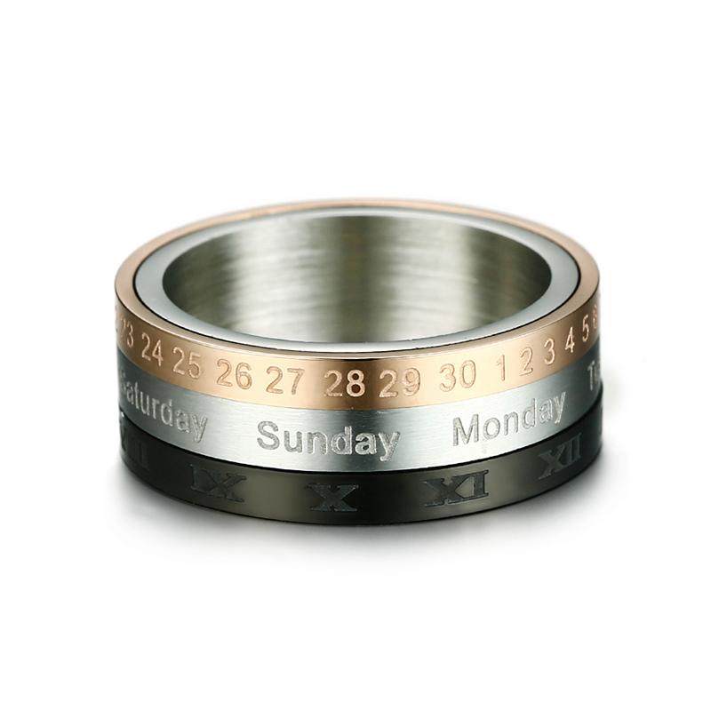 Vnox Rotatable 3 Part Roman Numerals Ring Men Jewelry