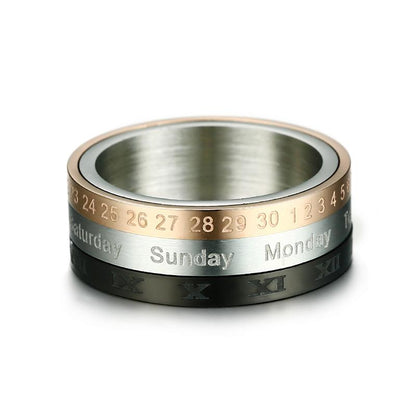 Vnox Rotatable 3 Part Roman Numerals Ring Men Jewelry