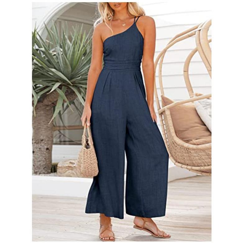 Women's camisole waist wide leg sleeveless cotton linen jumpsuit