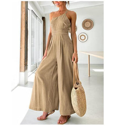 Women's camisole waist wide leg sleeveless cotton linen jumpsuit
