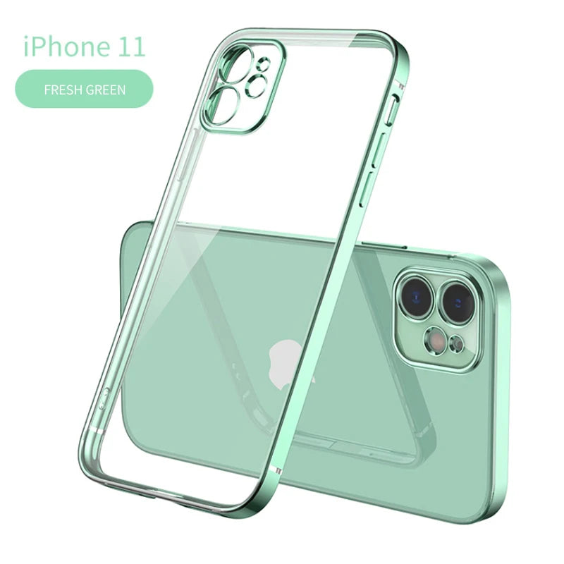 New Square Plating Soft Case For iPhone 11 Pro 11Pro Max Transparent Clear Phone Case Cover
